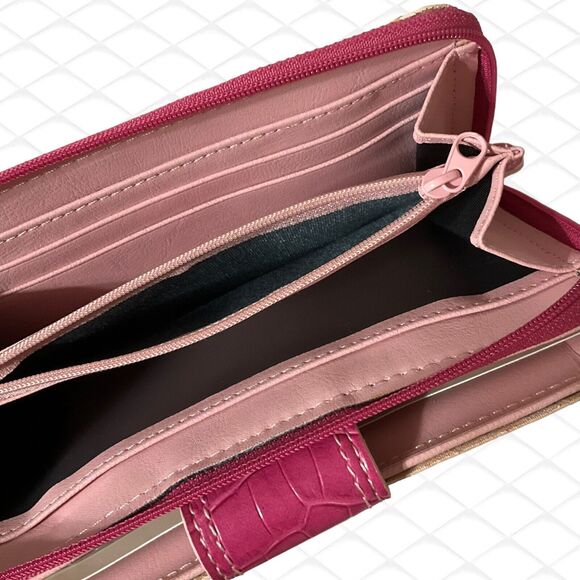 ROLFS Ladies NEW Tab Zip-Around FAUX Animal Skin Checkbook Wallet Fuchsia Pink - Picture 8 of 12